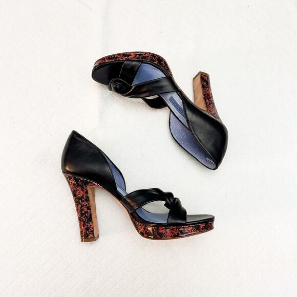 Ashley Dearborn Jane Black Platform Sandal Patterned Heel Size 37.5 NWOB - Picture 3 of 7